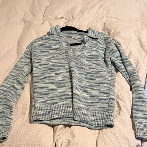 LOFT Soft Blue and White Knit Sweater